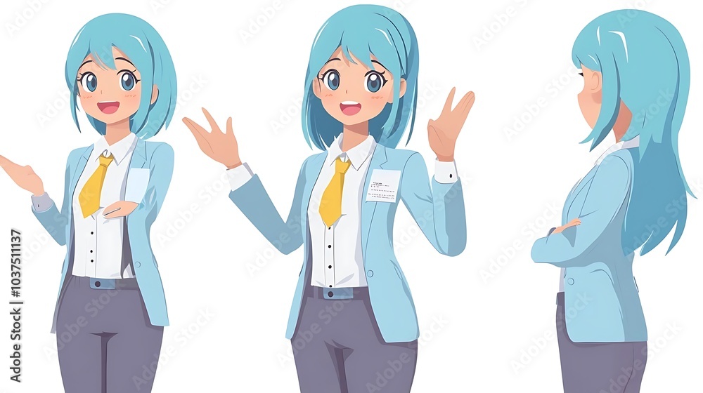 Anime Businesswoman Character Poses Illustration Anime Businesswoman Character Poses Illustration