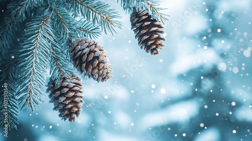 Wallpaper Mural Snowy Pinecones with Blue Background in Winter Scene Torontodigital.ca