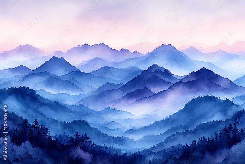 Fototapeta premium Blue misty mountains at twilight