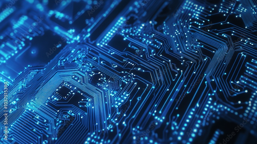 Abstract Circuit Board with Blue Lighting Effects Abstract Circuit Board with Blue Lighting Effects