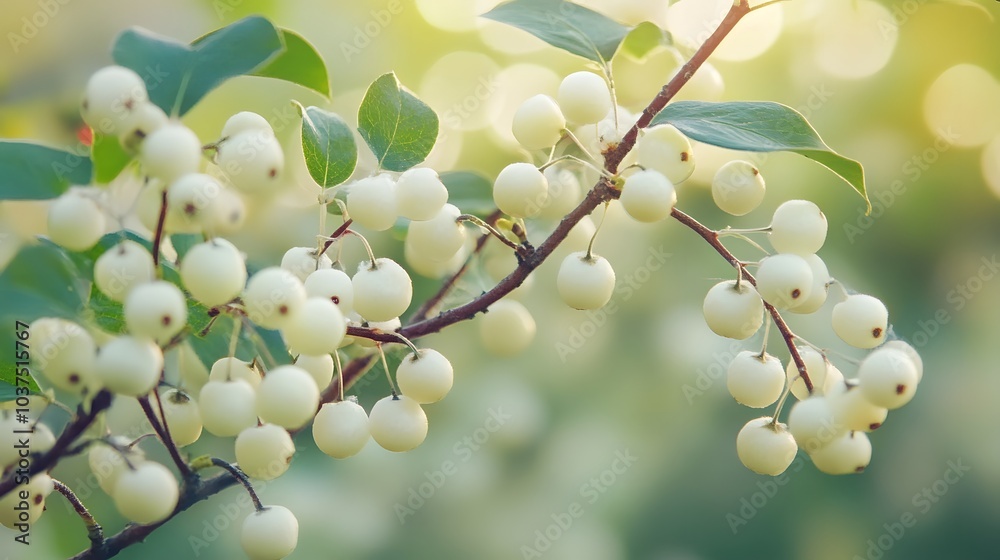 Snowberry branches with white berries Snowberry branches with white berries