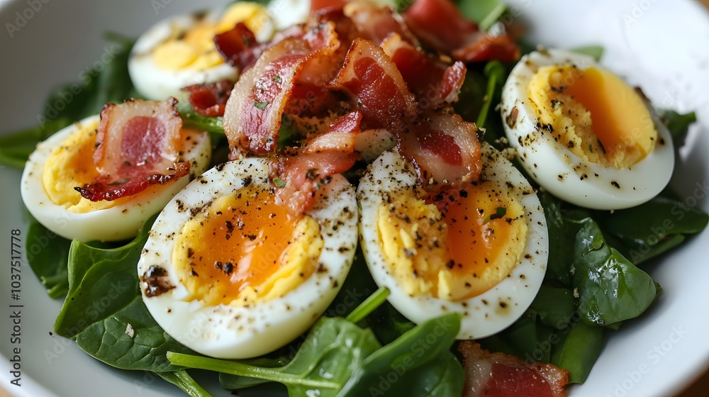 Spinach and egg salad with a warm bacon Spinach and egg salad with a warm bacon