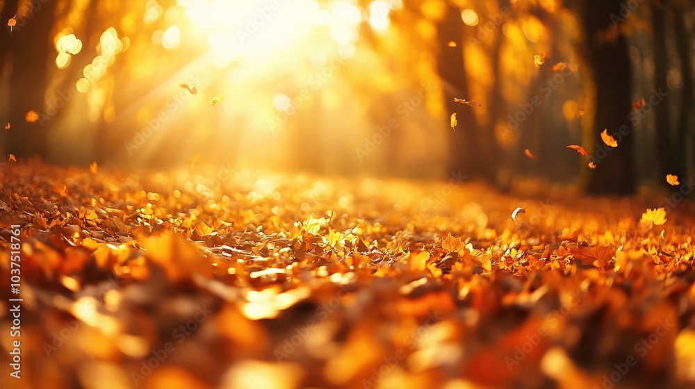 Serene Autumn Landscape with Golden Leaves and Sunlight Serene Autumn Landscape with Golden Leaves and Sunlight