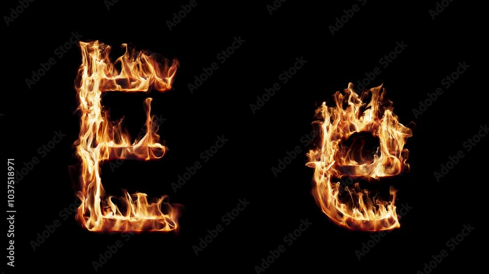 Uppercase and lowercase symbol E burning in fire. The file contains an Alpha Channel.
