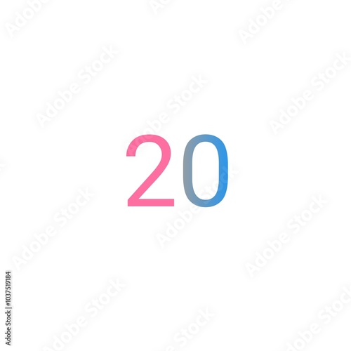 Minimalist design of number twenty in pink and blue.