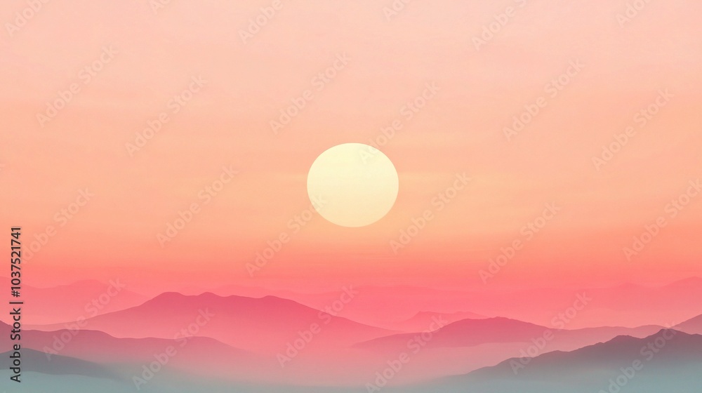 Fototapeta premium Serene Sunset Over Misty Mountains