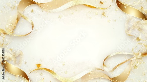  Luxurious gold star and ribbon Christmas frame with sparkles.