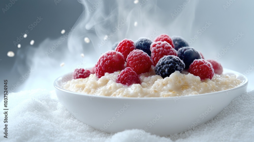 Steamy Berry Oatmeal in a White Bowl Steamy Berry Oatmeal in a White Bowl