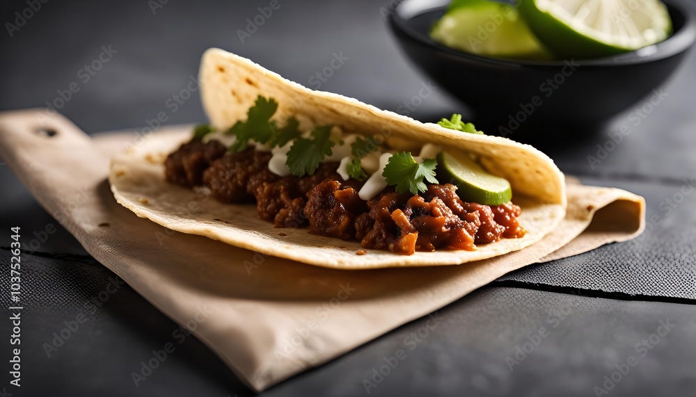 Delicious Taco with Ground Beef, Cilantro, and Lime Delicious Taco with Ground Beef, Cilantro, and Lime