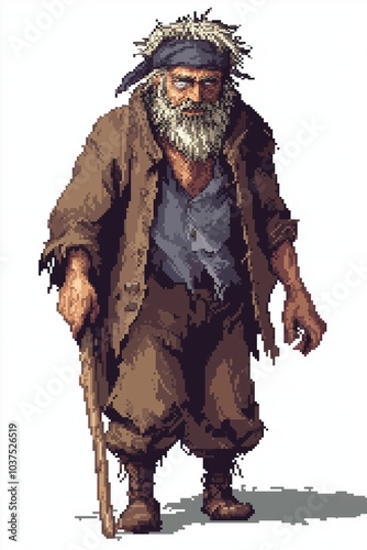 Crazy old man pirate beggar: video game asset character