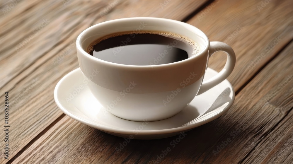 A simple yet elegant black coffee served in a white cup placed on a rustic wooden table, highlighting purity and authenticity in its minimalist presentation. A simple yet elegant black coffee served in a white cup placed on a rustic wooden table, highlighting purity and authenticity in its minimalist presentation.