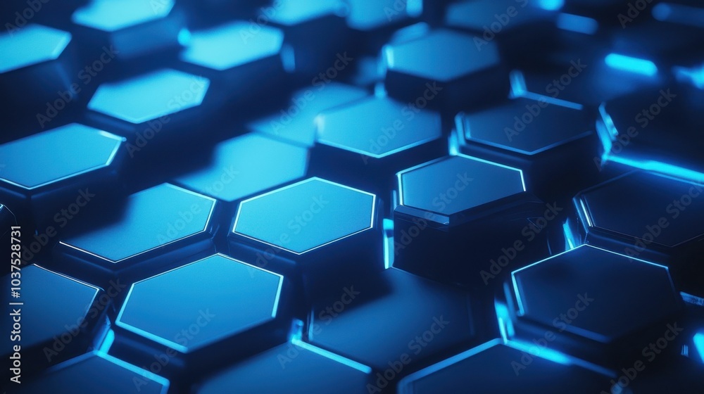 A close-up of a blue hexagonal pattern showcasing glossy shapes with illuminated edges, creating a modern digital aesthetic. A close-up of a blue hexagonal pattern showcasing glossy shapes with illuminated edges, creating a modern digital aesthetic.