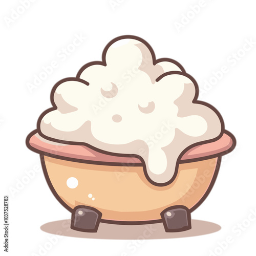 Vector icon of bathtub, cream color with foam, relaxation symbol