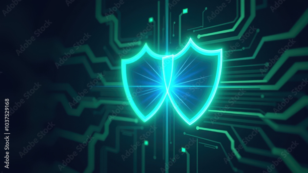 Digital shields with connecting nodes representing data protection ...