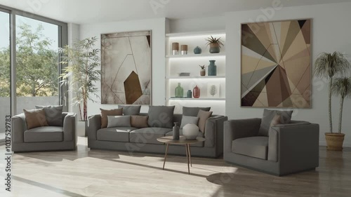 Large luxury modern bright interiors room mockup illustration 3D rendering image