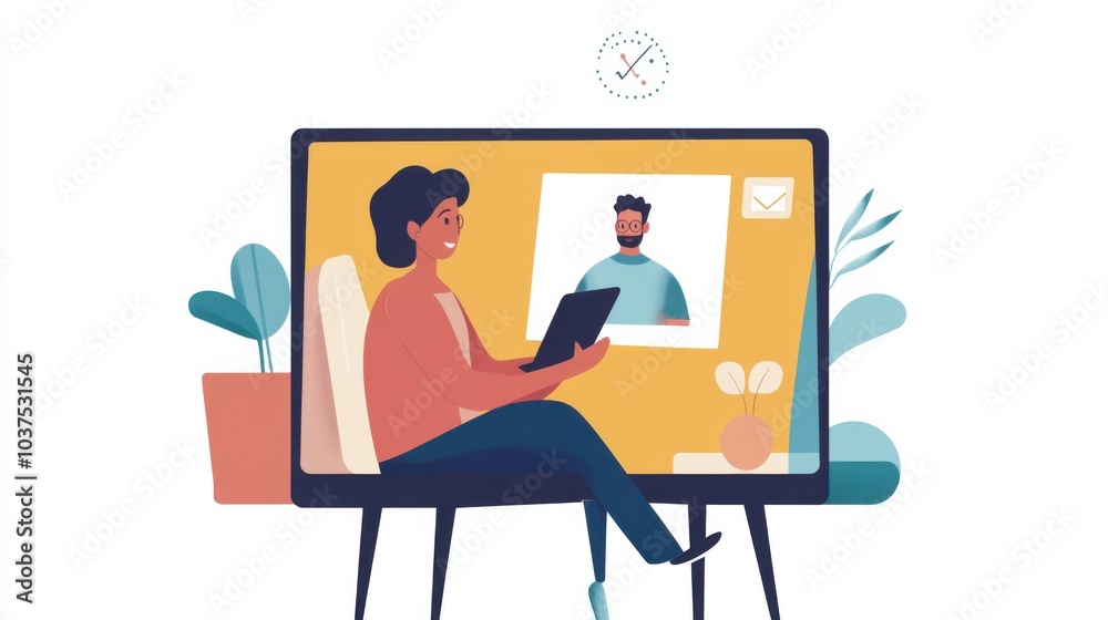 A parent attending a virtual parent-teacher conference through an online platform on a tablet, Modern lifestyle scene, Educational support style A parent attending a virtual parent-teacher conference through an online platform on a tablet, Modern lifestyle scene, Educational support style