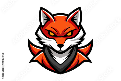 A funny, angry red fox cartoon head vector illustration shows the mammal's feline face