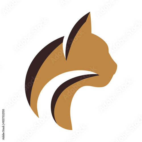 Cat head vector icon in gold and brown, feline symbol