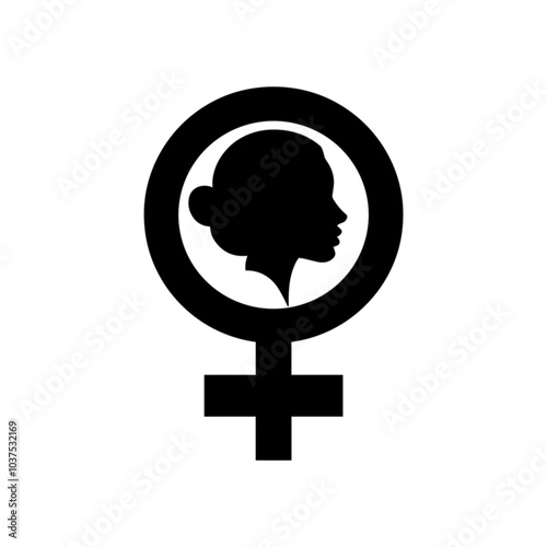 Female gender symbol vector icon in black, women's rights symbol with  
