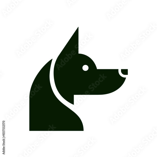 Dog head vector icon in dark green, canine symbol