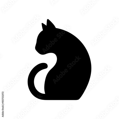 Sitting cat vector silhouette in black, feline symbol