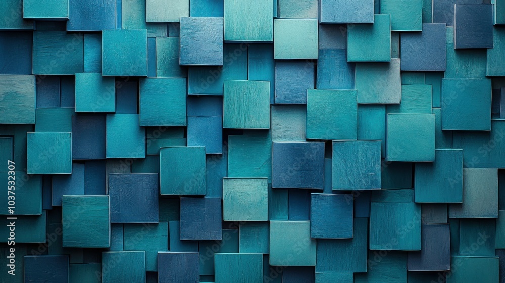 A modern art display featuring a dynamic arrangement of blue square tiles in various shades creating a textured, colorful background. A modern art display featuring a dynamic arrangement of blue square tiles in various shades creating a textured, colorful background.