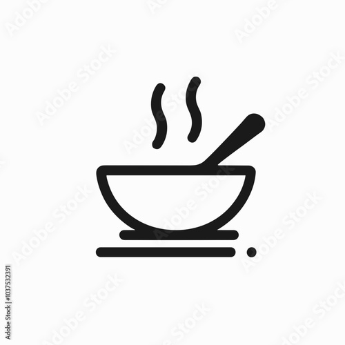 Hot soup bowl vector icon in black, comfort food symbol