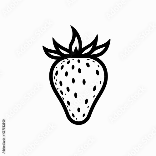 Detailed strawberry vector icon in black, berry fruit symbol