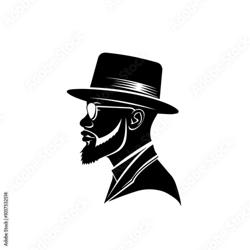 Stylish bearded man with top hat in silhouette
