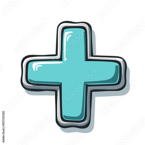 Teal medical cross icon, healthcare symbol with glossy effect