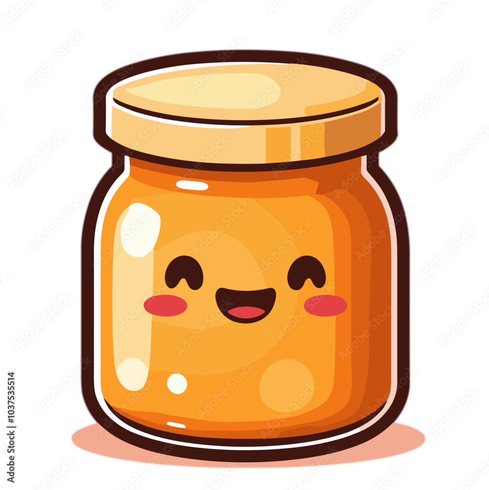 Cute honey jar illustration, sweet food container with smiley face Cute honey jar illustration, sweet food container with smiley face