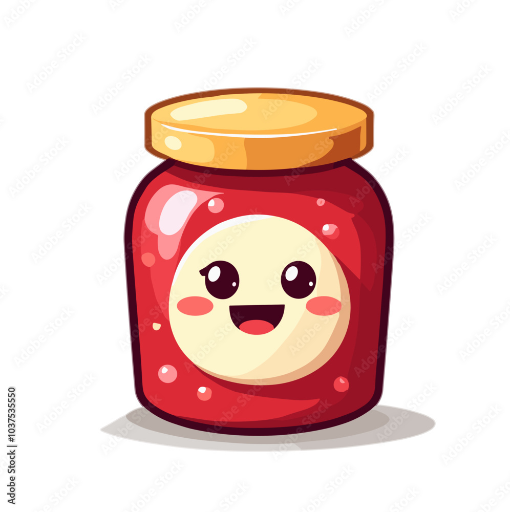 Cute jam jar illustration, fruit preserve with smiley face Cute jam jar illustration, fruit preserve with smiley face