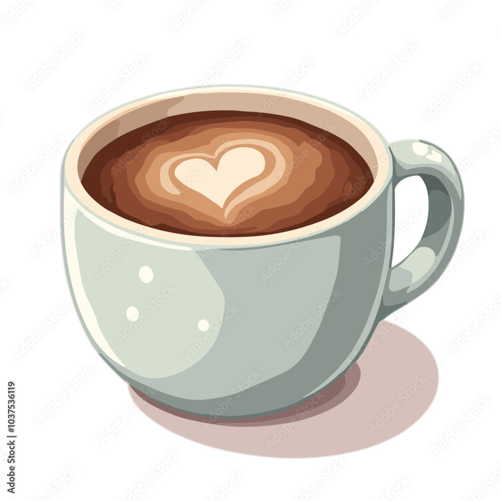 Obraz premium Vector art of latte with heart-shaped foam art, romantic coffee drink