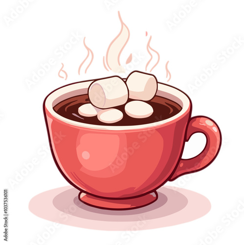 Vector illustration of hot cocoa with marshmallows in red cup, cozy winter drink