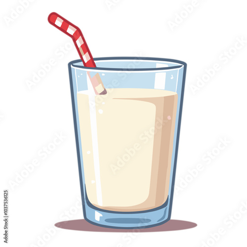 Vector illustration of milk glass with straw, refreshing dairy beverage