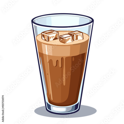 Creamy latte in tall glass, vector illustration, coffee break concept