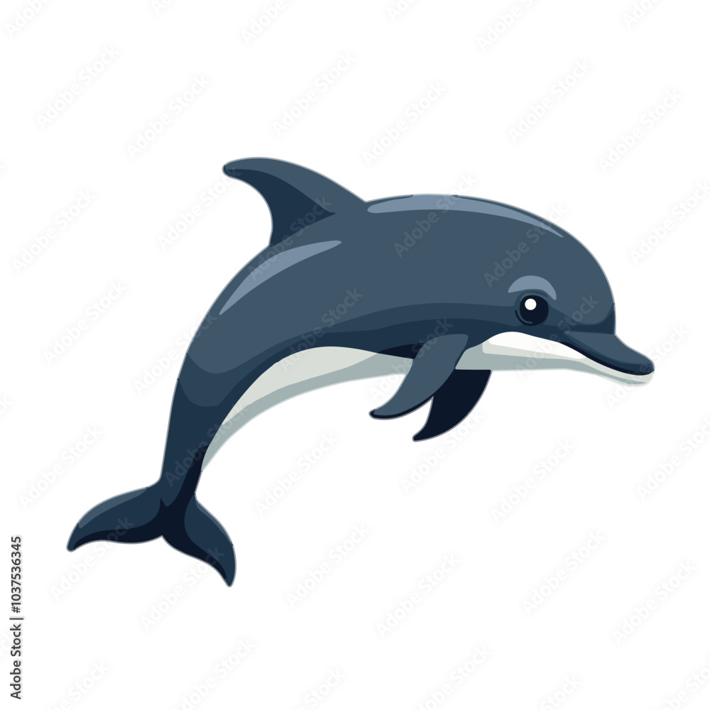 Realistic cartoon dolphin swimming gracefully on white background Realistic cartoon dolphin swimming gracefully on white background