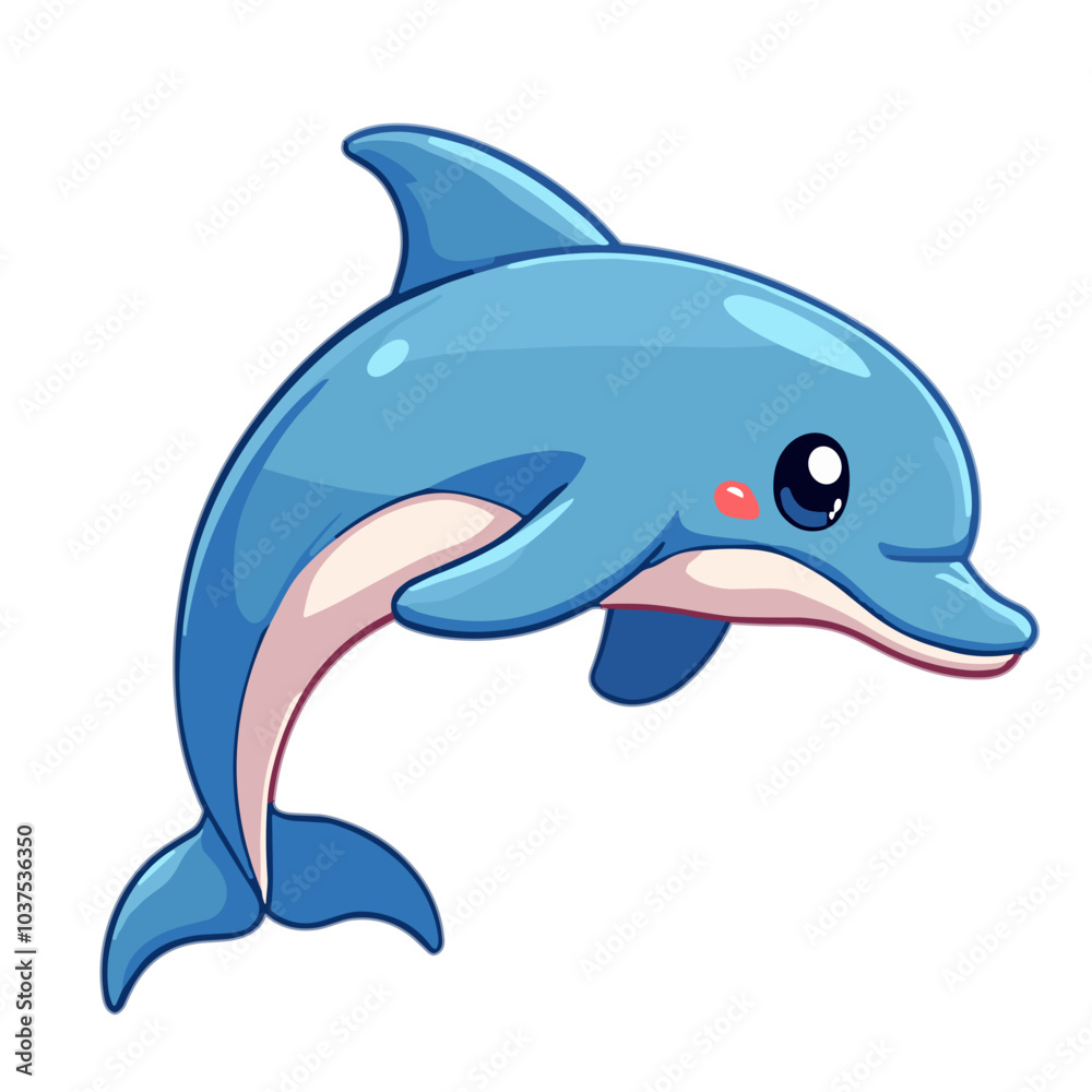 Obraz premium Smiling cartoon dolphin posing cheerfully on white background