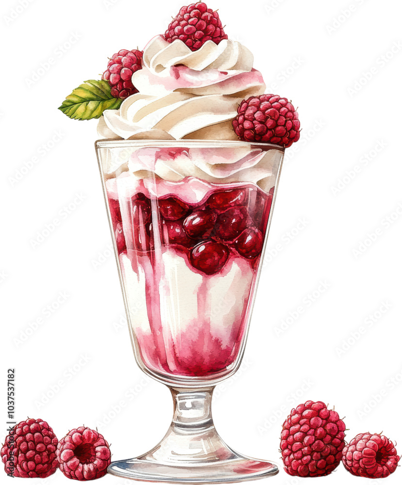 Raspberry Parfait in Glass with Cream and Mint Garnish
Raspberry Parfait in Glass with Cream and Mint Garnish