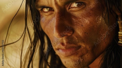 Intense Gaze of a Native American Man