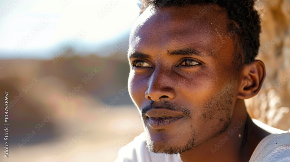 Closeup Portrait of a Young Man Looking into the Distance Closeup Portrait of a Young Man Looking into the Distance
