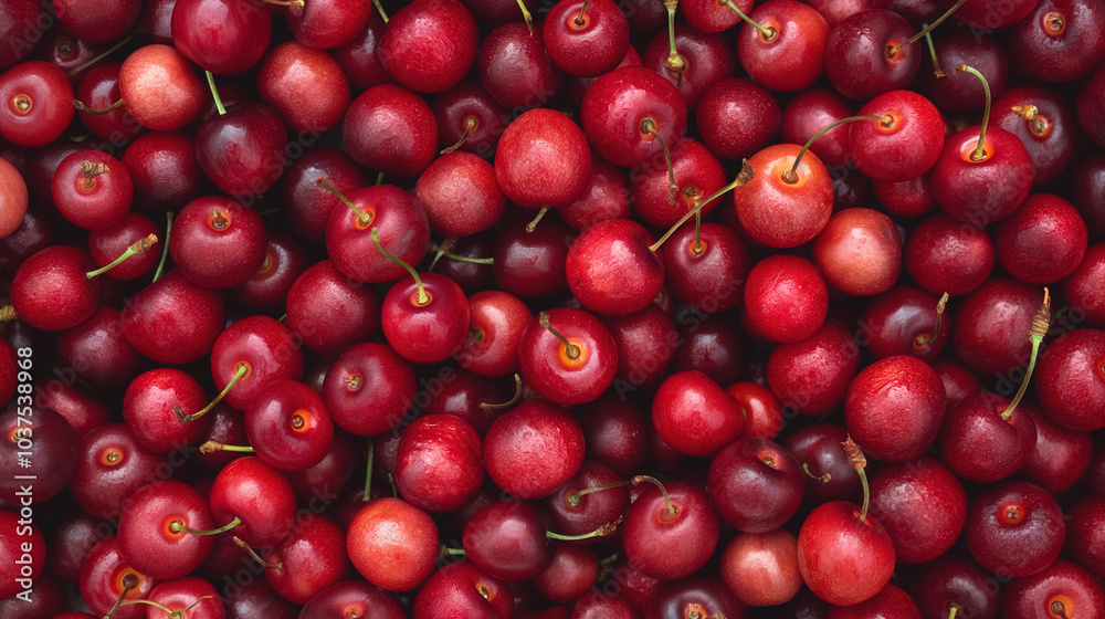 Vibrant red cherries background: fresh, juicy, and abundant summer fruit display Vibrant red cherries background: fresh, juicy, and abundant summer fruit display