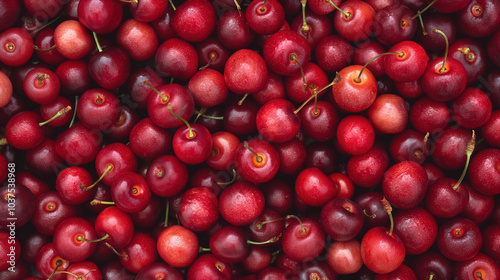 Vibrant red cherries background: fresh, juicy, and abundant summer fruit display