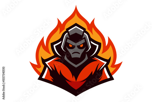 Vector illustration: a burning devil head, a fire-breathing dragon, and a flaming skull, symbols of evil and monsters