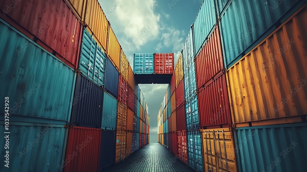 Fototapeta premium Exploring impassable trade barriers a visual representation of containerization challenges in global commerce