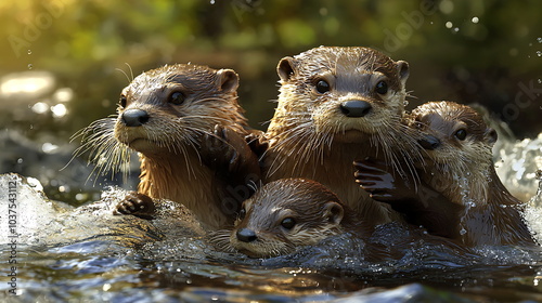 Playful otters swimming together in a serene water setting capturing the joy and beauty of nature's wildlife