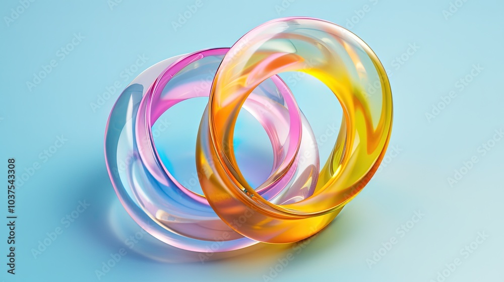 Closeup of Colorful Curved Glass on Light Blue Background, Showcasing Abstract Blurred Motion and Hyper-Realistic Photography Closeup of Colorful Curved Glass on Light Blue Background, Showcasing Abstract Blurred Motion and Hyper-Realistic Photography