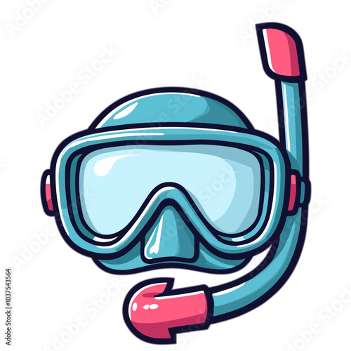 Diving mask and snorkel in blue and pink colors