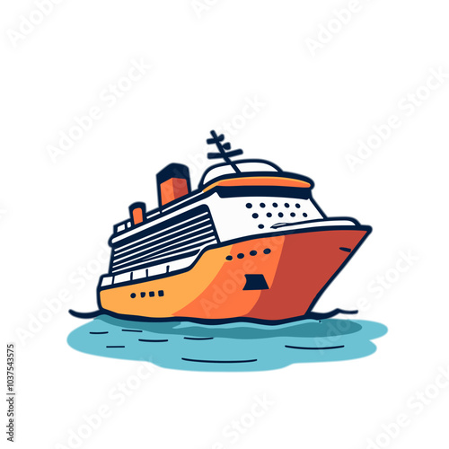 Cartoon cruise liner floating on blue water