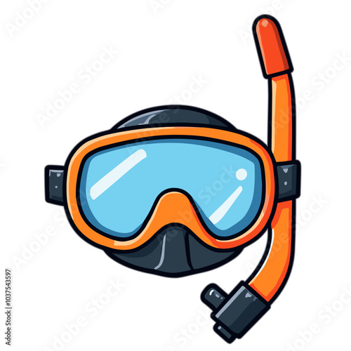 Snorkeling mask and tube in orange and blue colors